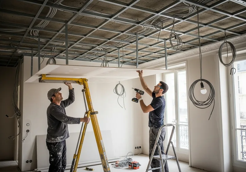 Installation d'un faux plafond suspendu en plaques de plâtre à Bordeaux