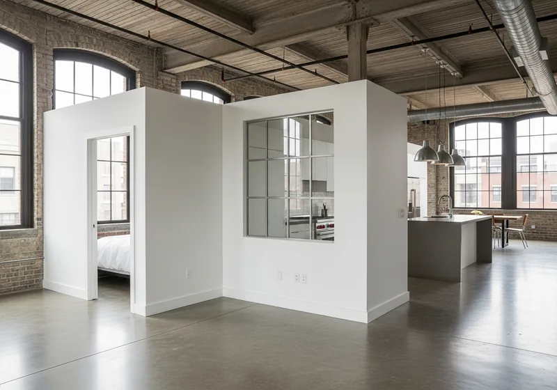 Loft de Bacalan avec cloisons neuves séparant cuisine et chambre